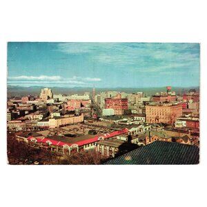 Vintage 1950s Denver Skyline Postcard 2 Cent Postage Stamp Aerial View Cityscape